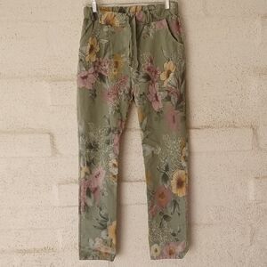 Venti6 Drea Flower Sketch Drawstring Crinkle Joggers, Pockets, Made In Italy